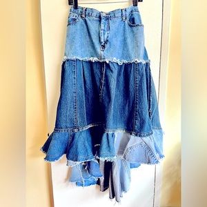One of a kind hand-made denim patchwork skirt
